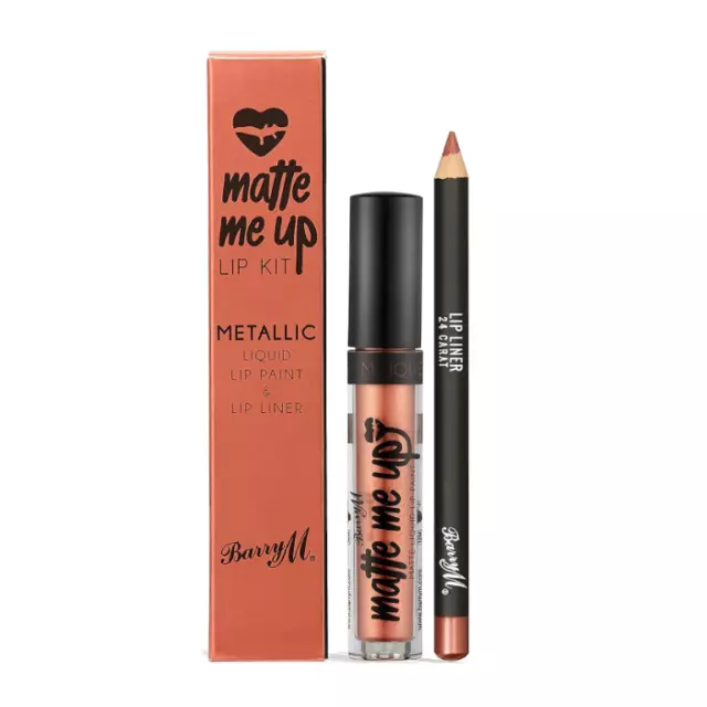 2 x Barry M Cosmetics Metallic Matte Me Up Liquid Lip Kit, 24 Carat