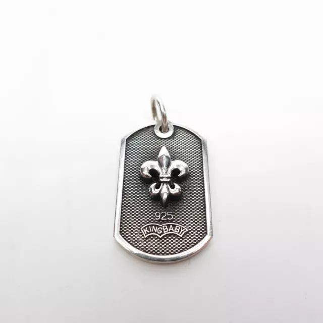 King Baby Studio Small Fleur De Lis Dog Tag Pendant Only Fine Silver .925