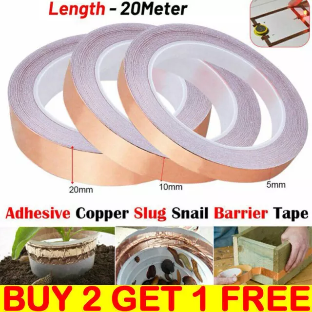 25M Copper Tape 20mm Self Adhesive Foil EMI Shielding Slug Conductive Repellent