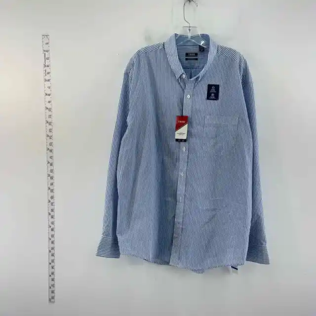 NWT IZOD Men's Blue White Pinstriped Cotton Blend LS Button-Up Shirt XL