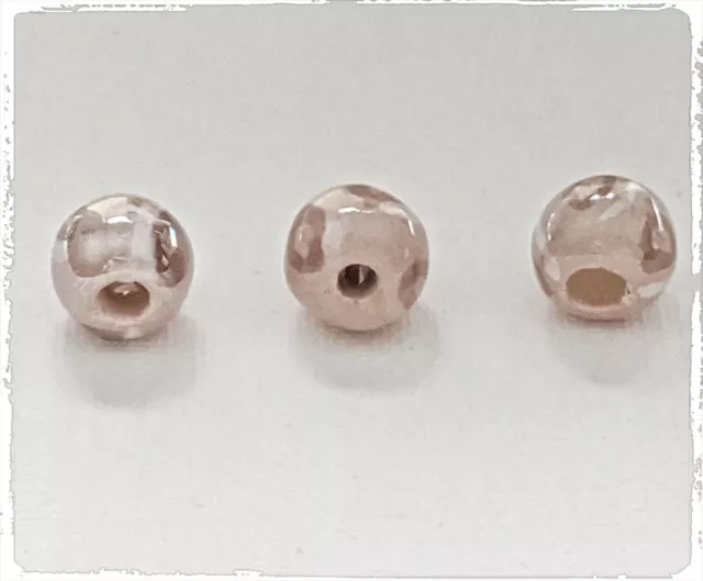 KAZURI MACRAME BEADS - round - pale orange, white & brown with leopard pattern 2