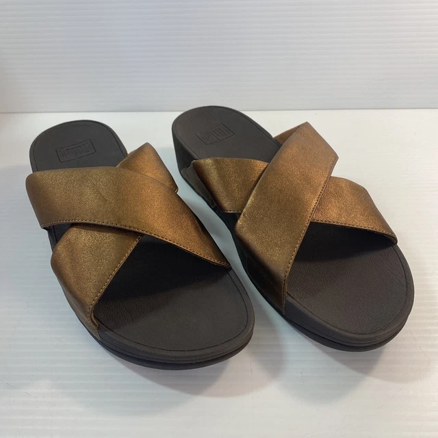 FITFLOP Womens Lulu Leather Criss Cross Strap Slide Wedge Sandals Shoes Size 11