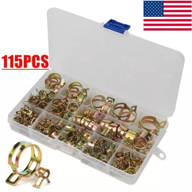 115pcs 6mm-22mm Spring Clips Fuel Vacuum Hose Pipe Clamps Assortment Kit