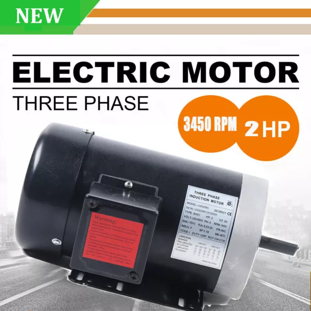 2 HP Compressor Duty Electric Motor 3450 RPM 56 Frame TEFC 5/8" Shaft 230/460V