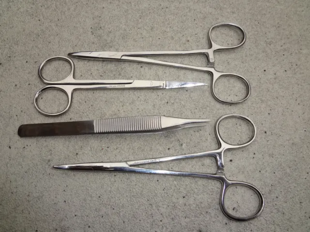 Set Of 4 Pc Scissors Forceps Hemostats Needle Holders Surgical Instruments Kit