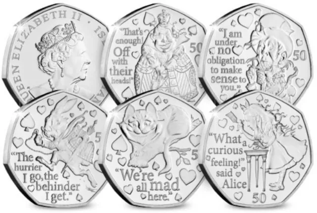 2021 Isle of Man Alice in Wonderland 50p Coins - Uncirculated