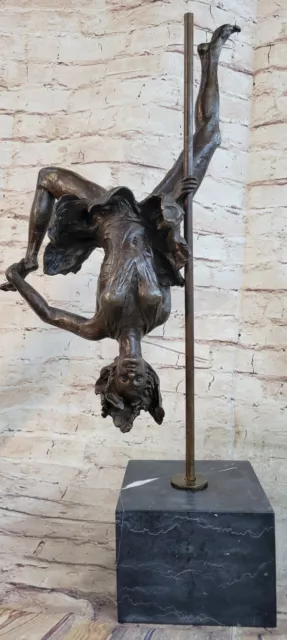 Upside Down Pole Dancer Girl Original Signed Art Bronze Sculpture Figure Decor