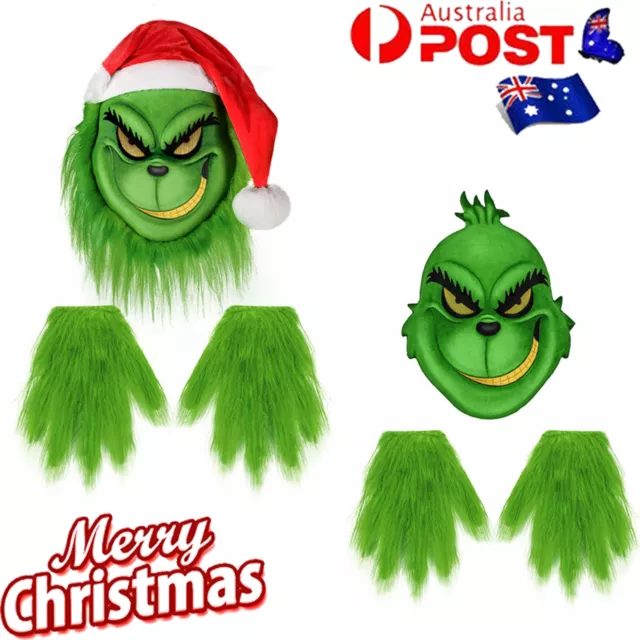 The Grinch Full Head Latex Mask Wig And Xmas Hat Monster Costume Christmas 2024