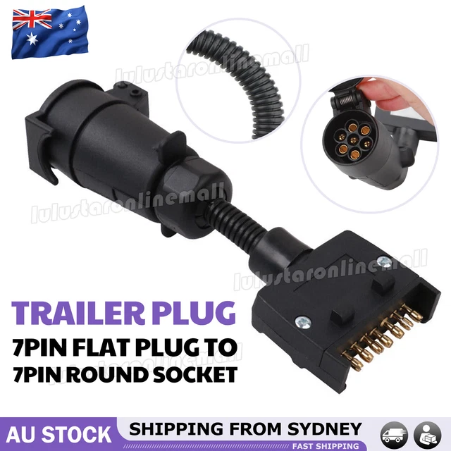 CAR TRAILER ADAPTOR 7 Pin Flat Male plug to 7 Pin Large round Female ...