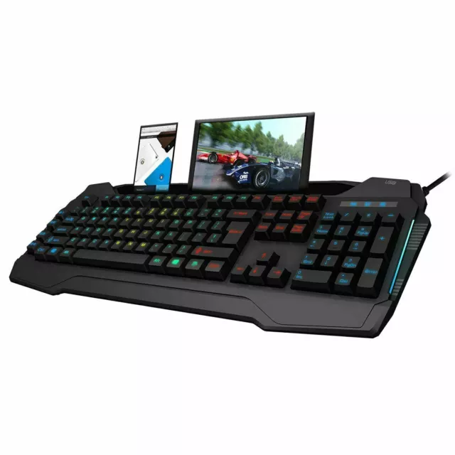 CiT Connect Wired Gaming Keyboard 7 Colour LED With Phone Holder & USB Hub UK