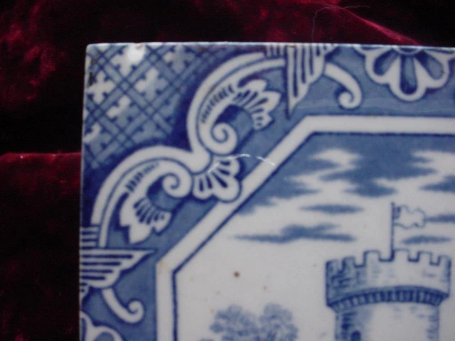 1870 Minton & Hollins hand painted landscape tile castle scene 6"X6" 5