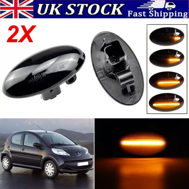 2x Dynamic LED Side Indicator For Peugeot 107 206 Citroen C1 C2 C3 Toyota Aygo