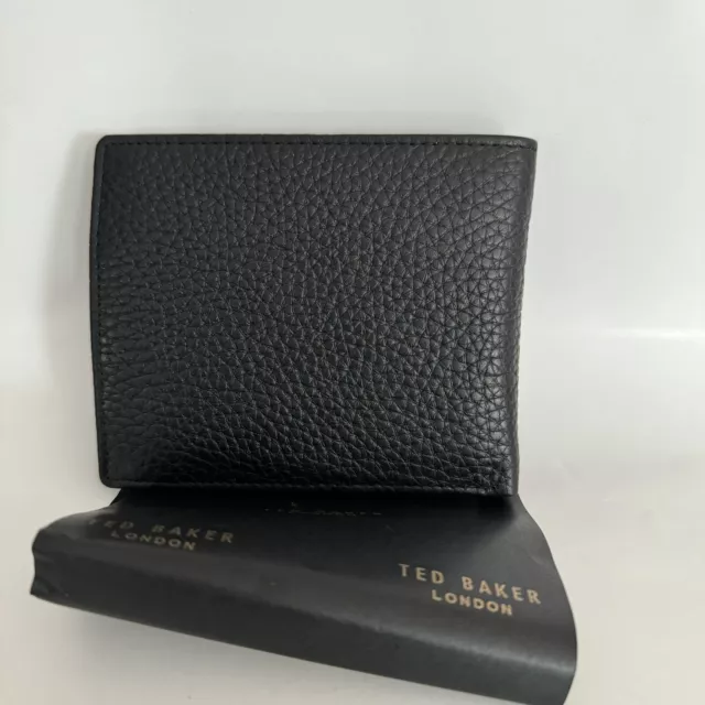 Ted Baker Mens Black Leather Bifold Card Case 8cc Billfold Id Holder Wallet NEW 3