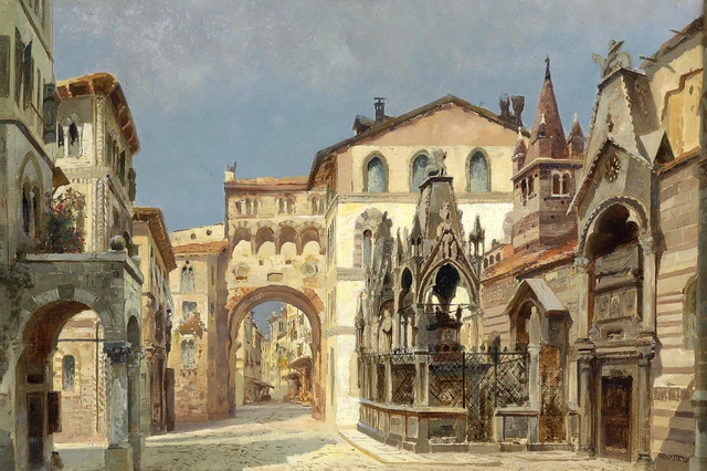 Canvas Print Oil painting European ancient town building scene on canvas L1211