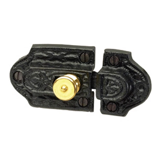 Ornate Cast Iron Slide Cabinet Latch Brass Knob Renovators Supply