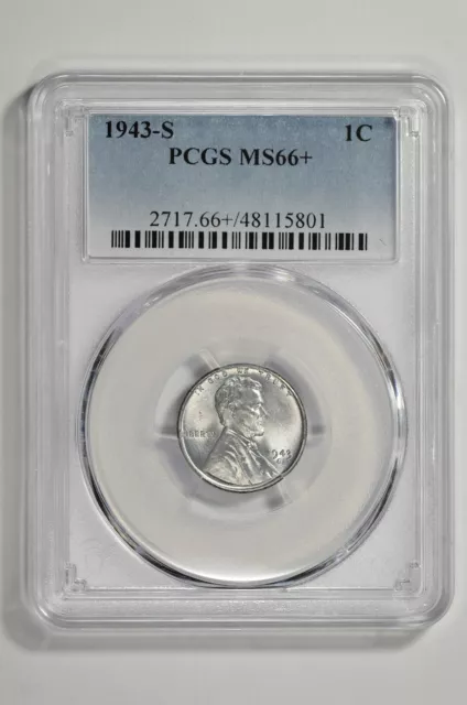 1943 S 1c Lincoln Steel Wheat Cent PCGS MS 66+