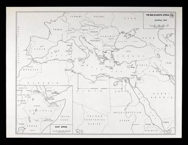 WWII Map War in North Africa Tripoli Egypt Algeria Ethiopia Libya Casablanca