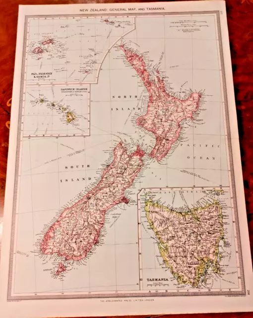 New Zealand General Map Sandwich Islands Fiji Samoa Tasmania George Philip Print