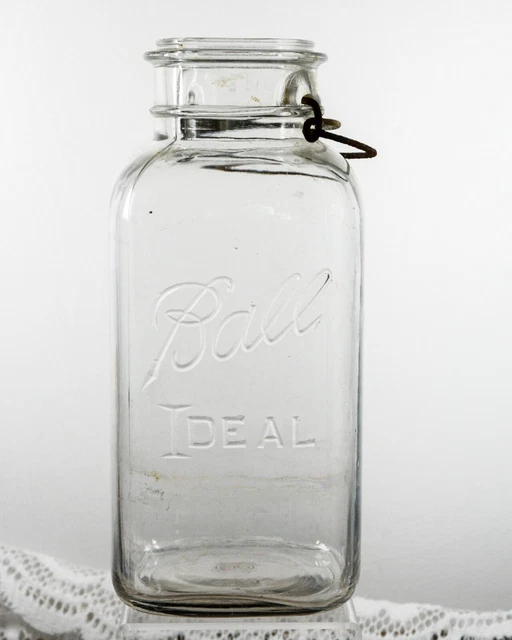 VTG Ball Ideal Wire Top 2 QT Square Jar - Clear Glass Rustic Beauty Mold #9 or 6