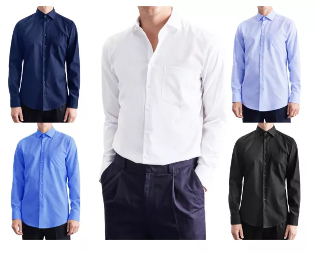 Camicia Uomo Manica Lunga 100 Cotone Elegante Casual Bianca Regular Fit blu Nera