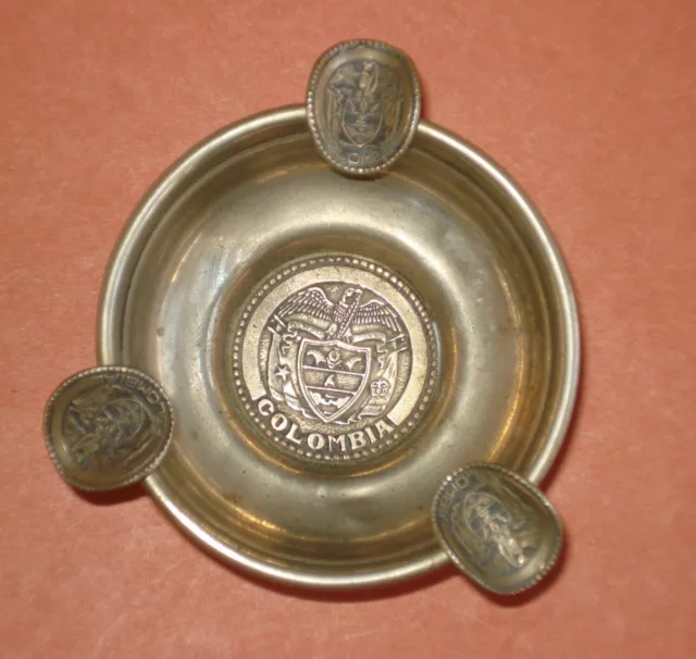 Sterling Silver  Colombian  Ashtray "LAMPREA "43 g  Unique Treasure 1900-1940's