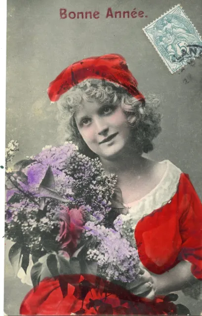 Postcard / Carte Postale / Fantaisie / Bonne Annee / Fillette Avec Des Fleurs