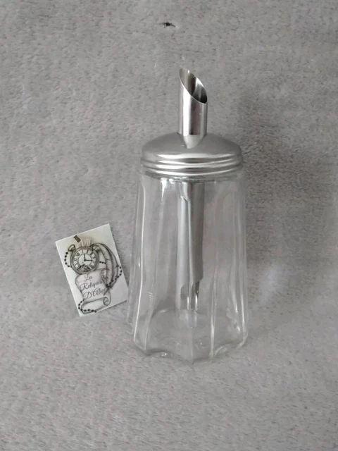 Sucrier Ancien En Verre Ciselé Avec Verseur Métal - Vintage - Collection