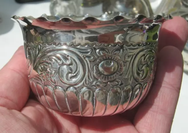 Sheffield 1891 Ciotola di zucchero argento sterling con cerchio scanalato 44,3 gms