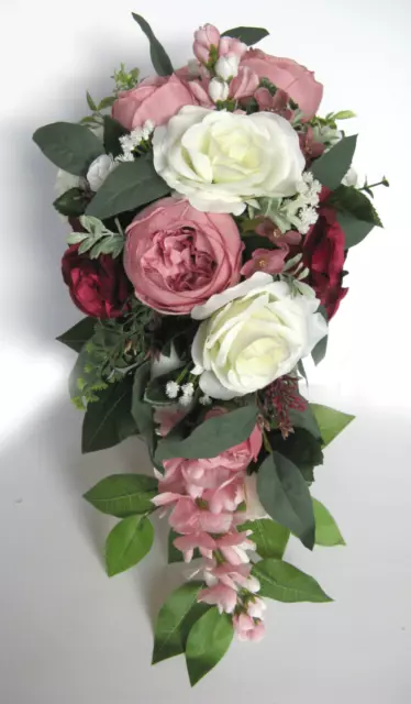 Wedding Bouquet,17 piece set Bridal bouquet CREAM DUSTY Rose PINK Mauve  Wedding