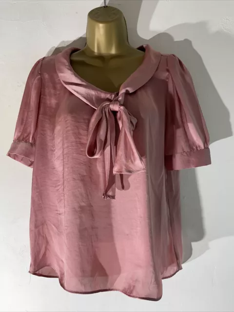 womens Zara Eu Medium Pink Blush Satin Short Sleeve Smart Casual Shirt blouse