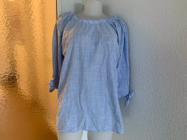 Damen 3/4 Arm -Bluse von ZAB, Gr.: 44, blau-weiß gestreift, Baumwolle, Neu !