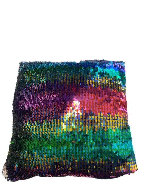 Almohada inversa lentejuelas juguete arco iris sirena 9,25"" x 9,25"" iridiscente diversión llamativa