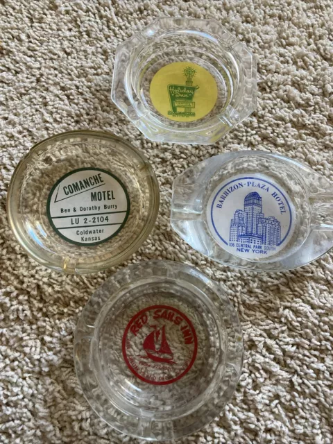 4 Vintage Hotel glass ashtrays