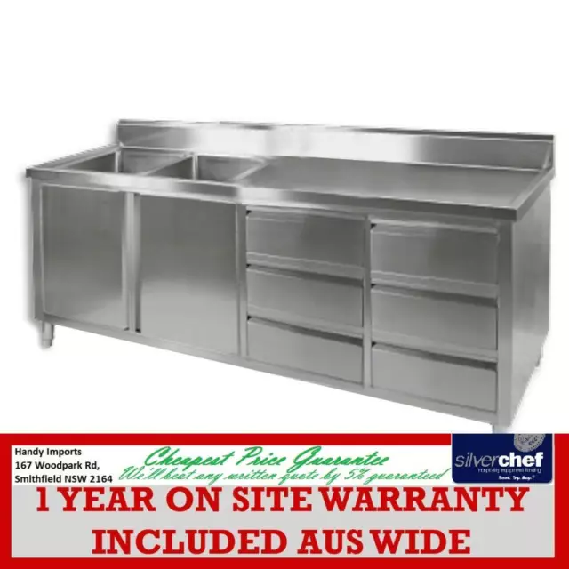 Fed Commercial Stainless Steel Bench Cabinet 2 Left Sinks Food Prep Dsc-2100L-H