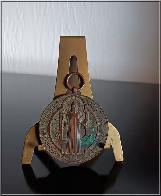 Médaille religieuse ancienne de Saint Benoît Cuivre 1880 France