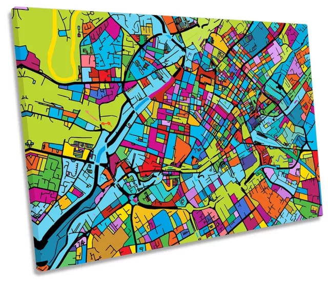 Manchester City Modern Map Picture SINGLE CANVAS WALL ART Print Multi-Coloured