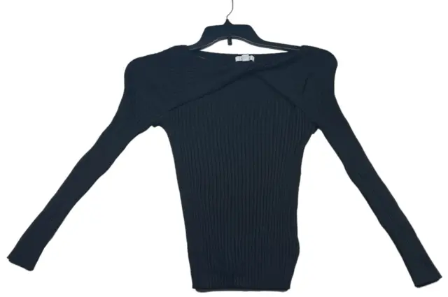 Bar III Sweater Womens size Medium Black Ribbed Crossover Neck Hole Knit New