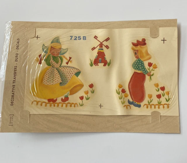 Calcomanía holandesa para niñas Duro 725B de colección molino de viento flores transferencia decorativa