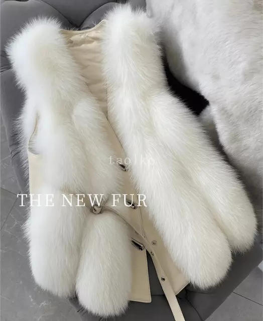 Women Sleeveless Vest Real Fox Fur Short Coat Parka Waistcoat Jacket Winter Chic