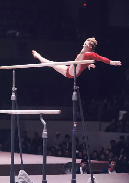 1960s Vera Caslavska Of Czechoslovakia In The Uneven Bars 3 Gymnastics Old Photo