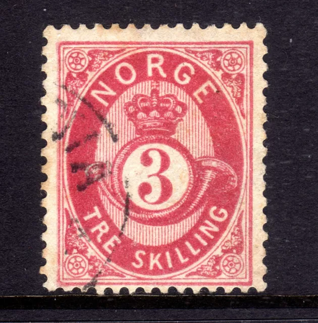 NORWAY 1871-5 POSTHORN 3sk CARMINE USATO, SG 39