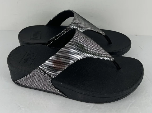FitFlop Womens Lulu Lustra Wedge Thong Sandals All Black NIB Size 8 2