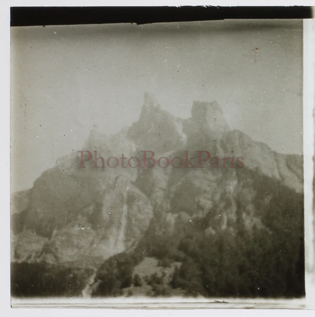 FRANCE Fer à Cheval Montagne 1928 Photo Stereo Plaque de verre Vintage
