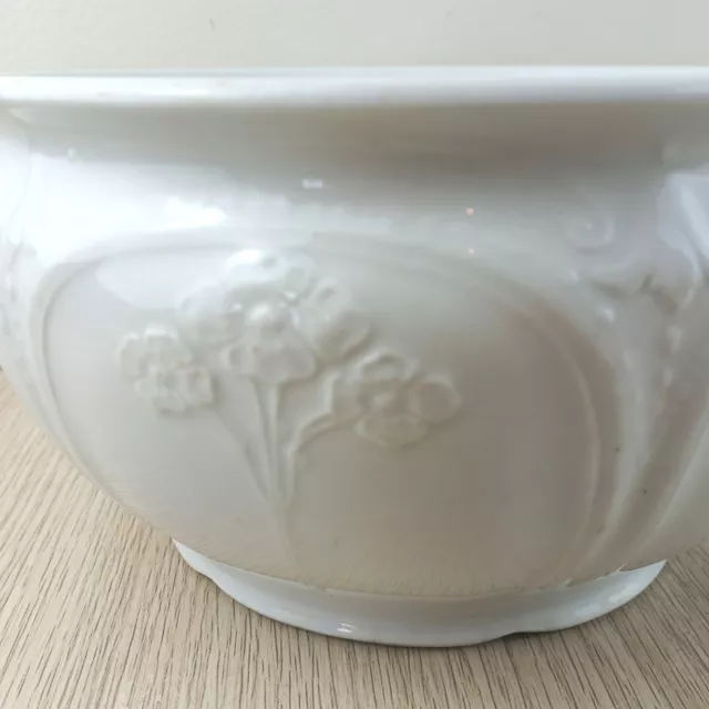 Antique Ironstone China Chamber Pot JG Meakin Early 1900s White Floral Relief 3