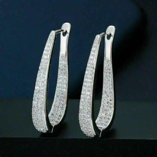 2Ct Round Cut Lab Created Diamond Dangle/Drop Earrings 14k White Gold Finish