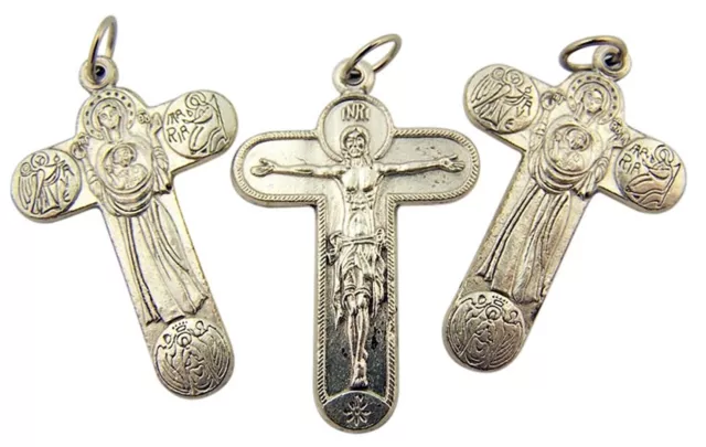 Silver Tone Russian Orthodox Byzantine Cross Crucifix Pendant, Set of 3