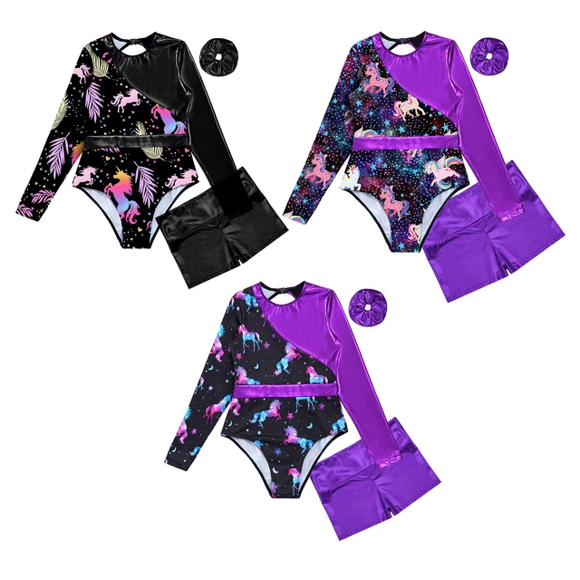 Child Girls Tracksuit Kids Dance Set Workout Outfit Printed Patchwork Dancewear