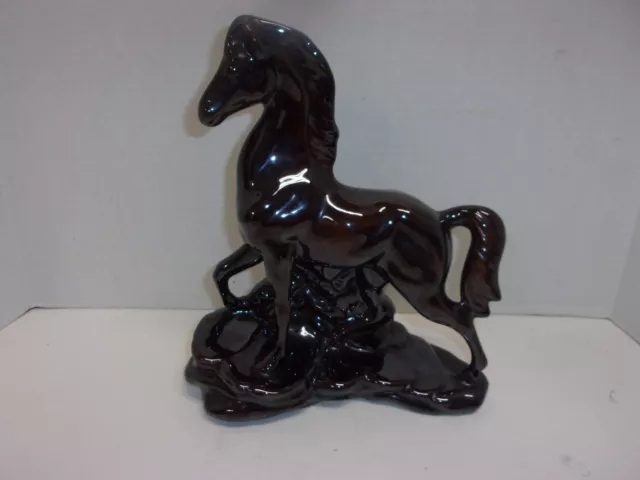 Ceramic Horse Statue Figurine Brown Glaze 12" Tall X 10" Long X 5" Wide No Crack