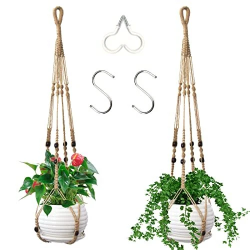 TUTULOO Macrame Plant Hanger, 2 Pcs Handmade Weave Jute Hanging Plant Holders...