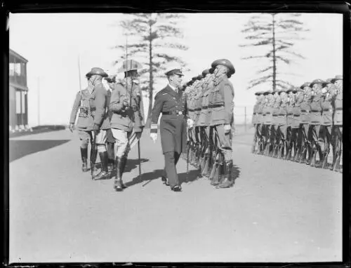 Rear Admiral Evans inspecting a guard of honour at Victoria Barrac - Old Photo